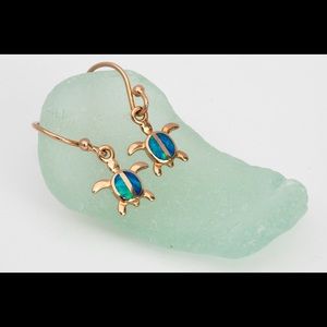 Rose Gold Plated Blue Opal Turtle Earrings